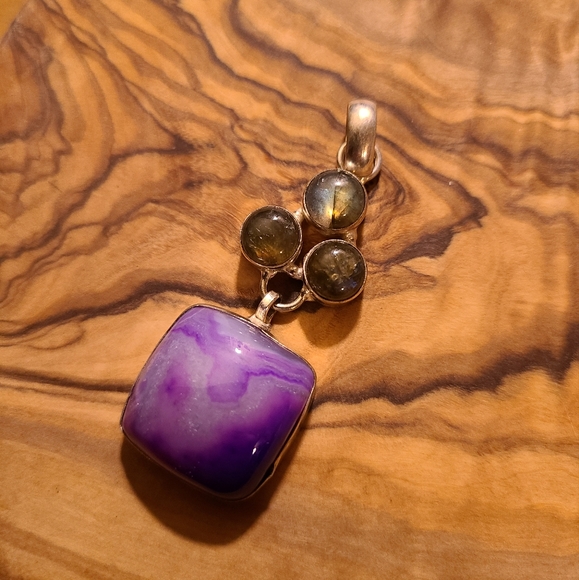 Gemstone silver pendant agate and labradorite - Picture 2 of 10
